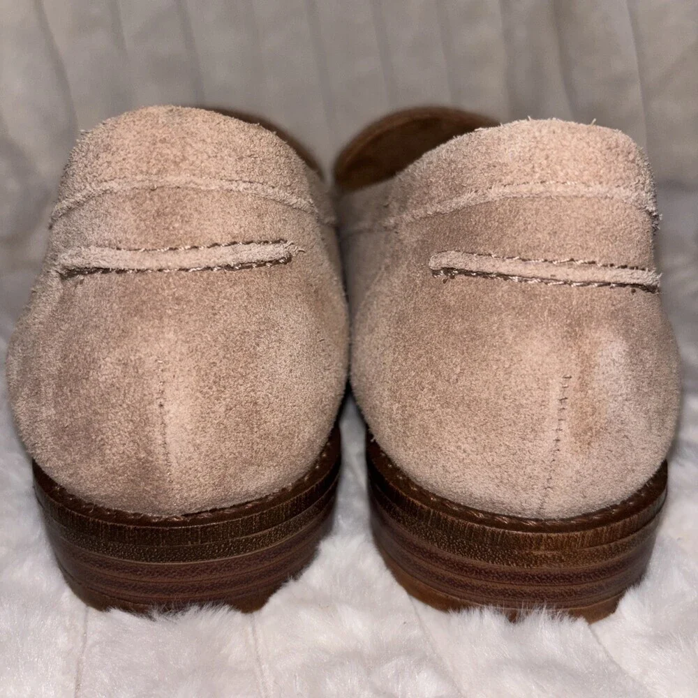 Brioso Taupe Suede Loafers Embellished Trim Comfort Insole 7 M Preppy Office